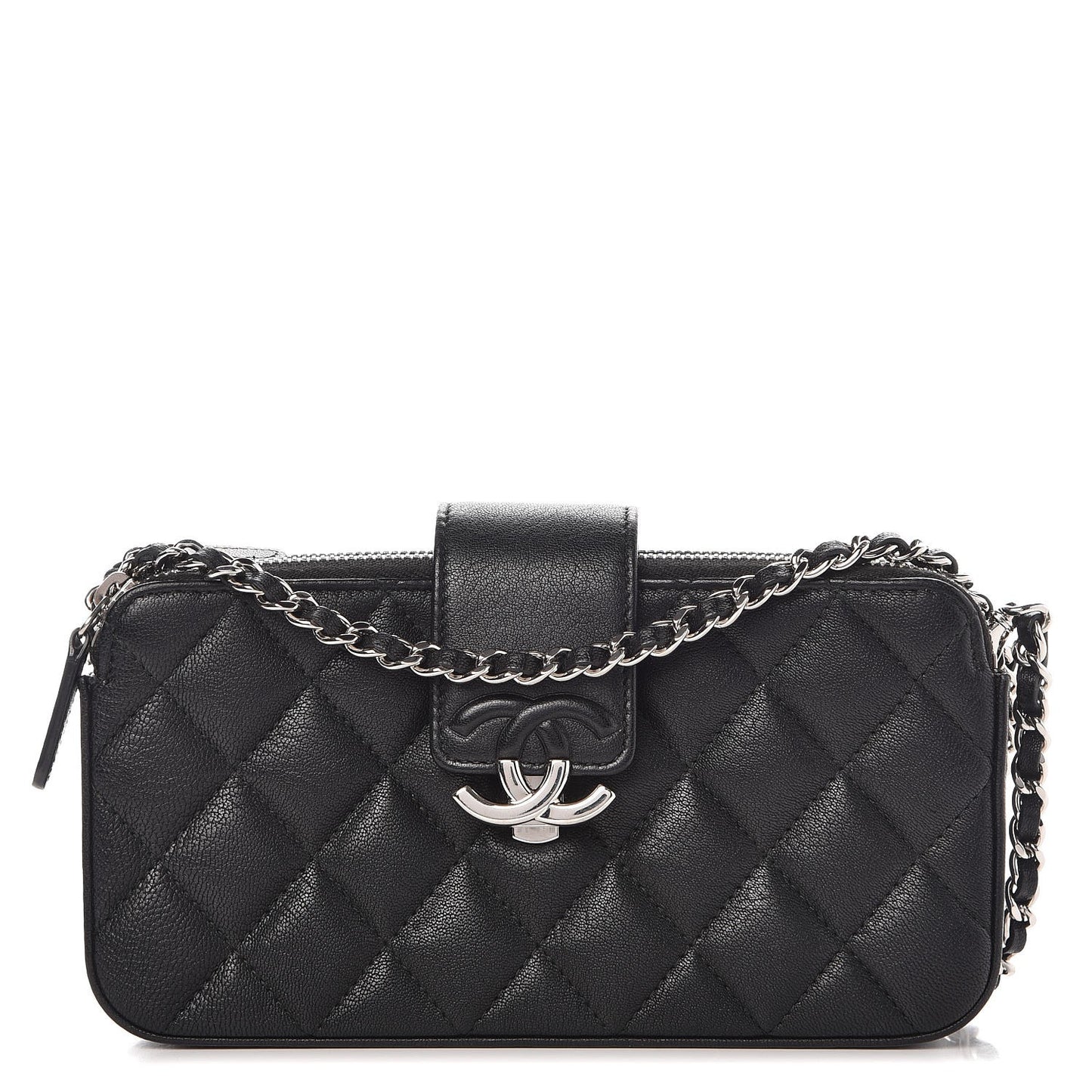 Lambskin Quilted CC Box Clutch With Chain Black