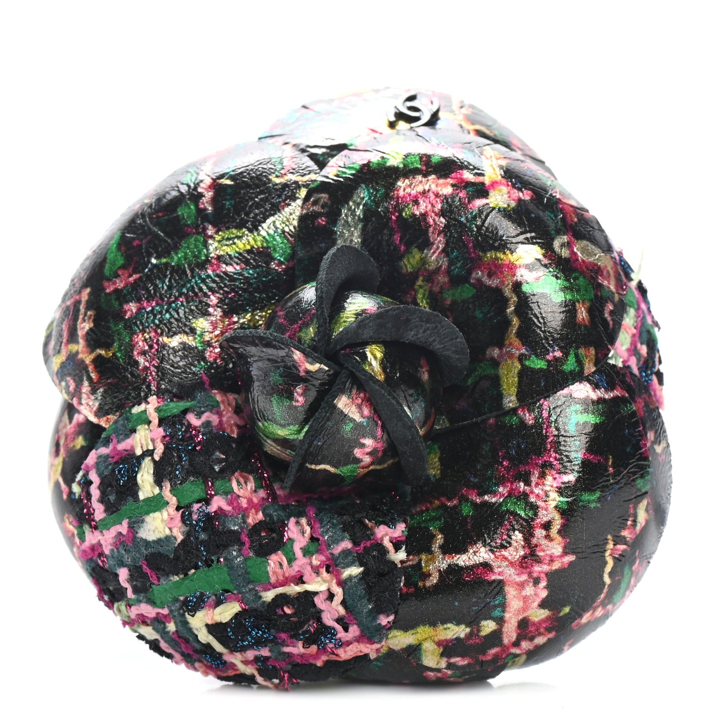 Lambskin Camellia Printed CC Pin Brooch Black Multicolor