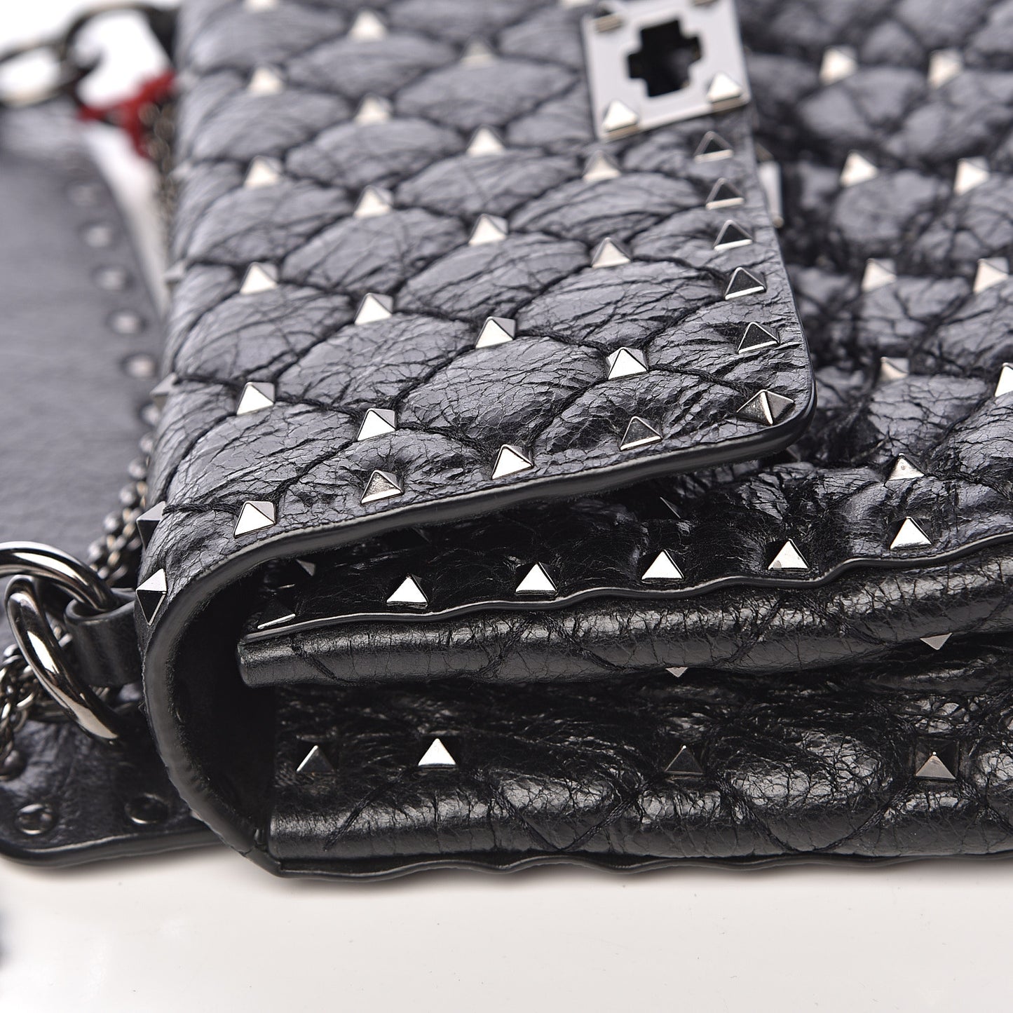 Craquele Nappa Medium Rockstud Spike Shoulder Bag Black