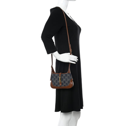 Gucci New Denim GG Monogram Calfskin Mini Jackie 1961 Hobo Blue Tea Cuir 2 of 9