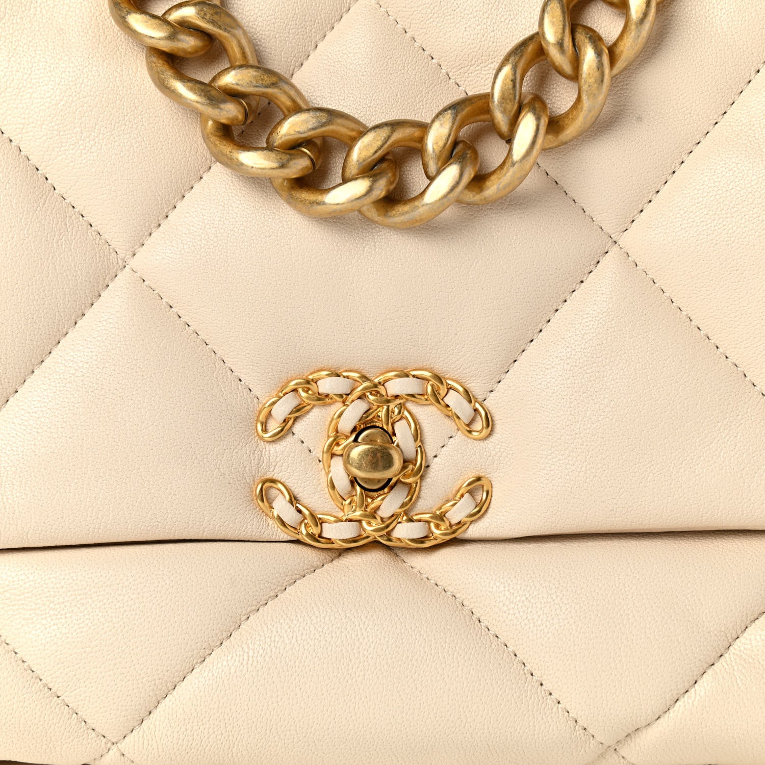 Chanel Lambskin Quilted Large Chanel 19 Flap Light Beige 8 of 11