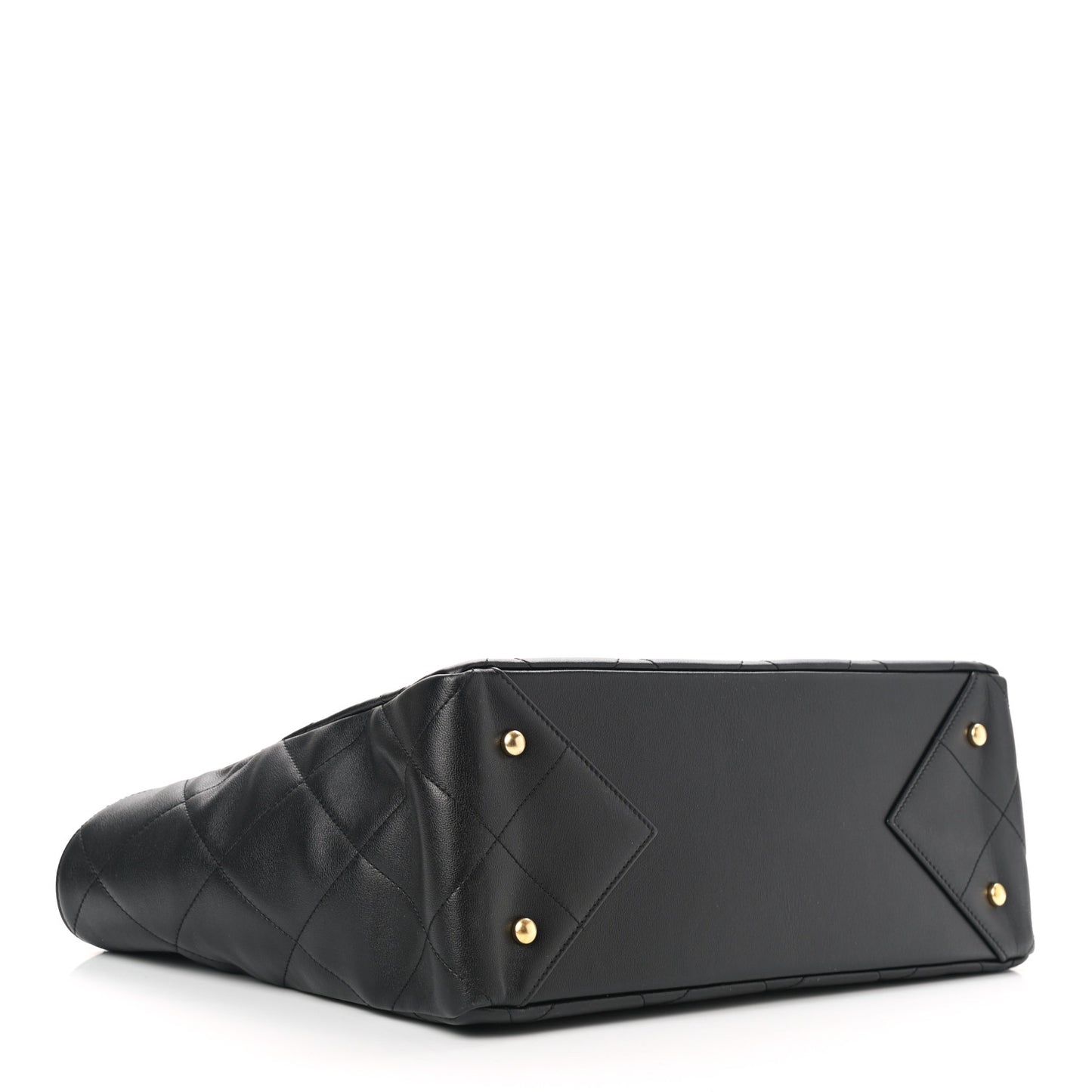 Calfskin Quilted Chain Shopping Tote Black