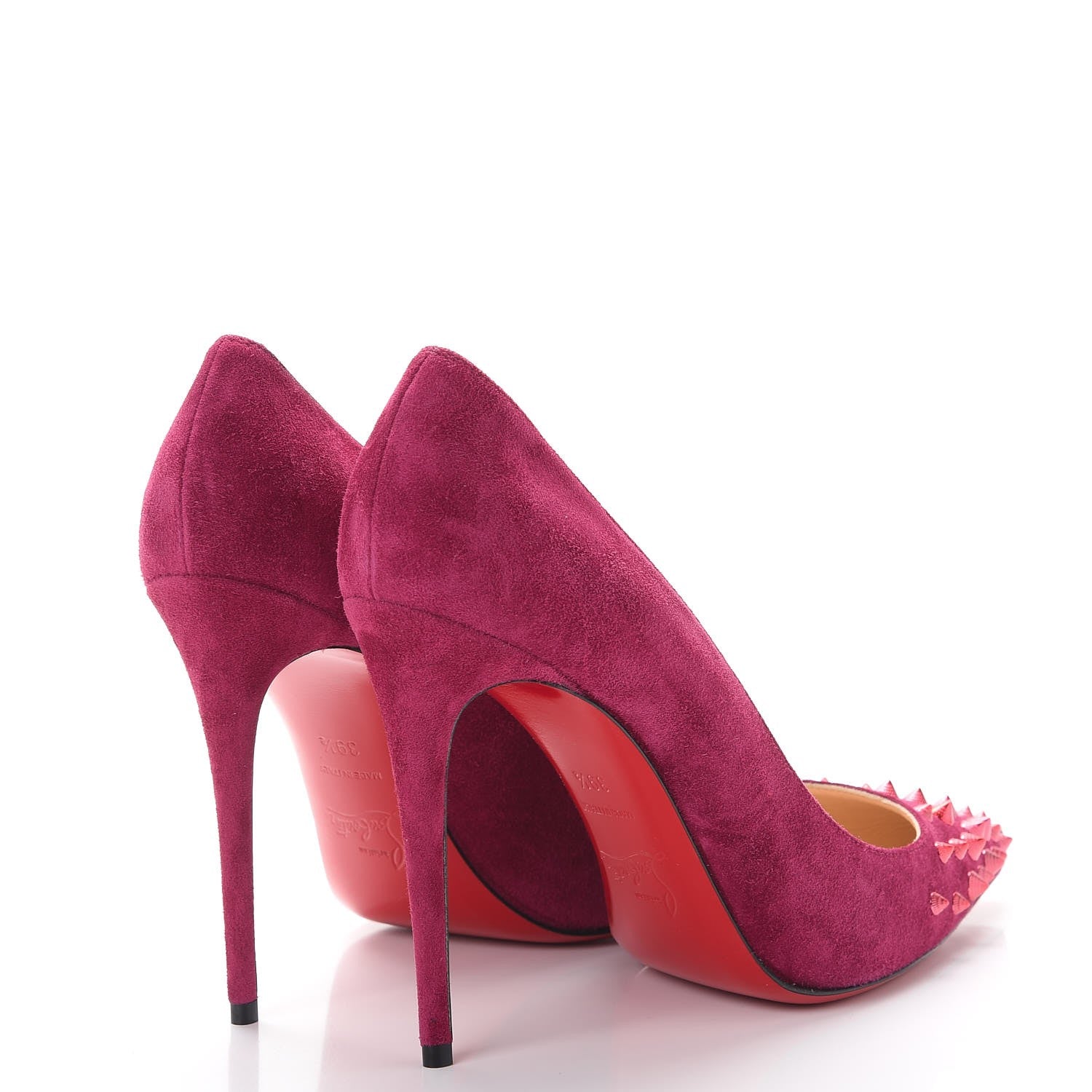 Christian Louboutin Veau Velours Spikyshell 100 Pumps 39.5 Figue Fuxia 4 of 10