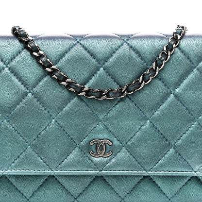 Chanel Metallic Lambskin Wallet On Chain WOC Turquoise 9 of 13