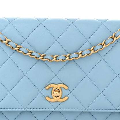 Chanel Lambskin Quilted CC Pearl Crush Wallet on Chain WOC Light Blue 9 of 13