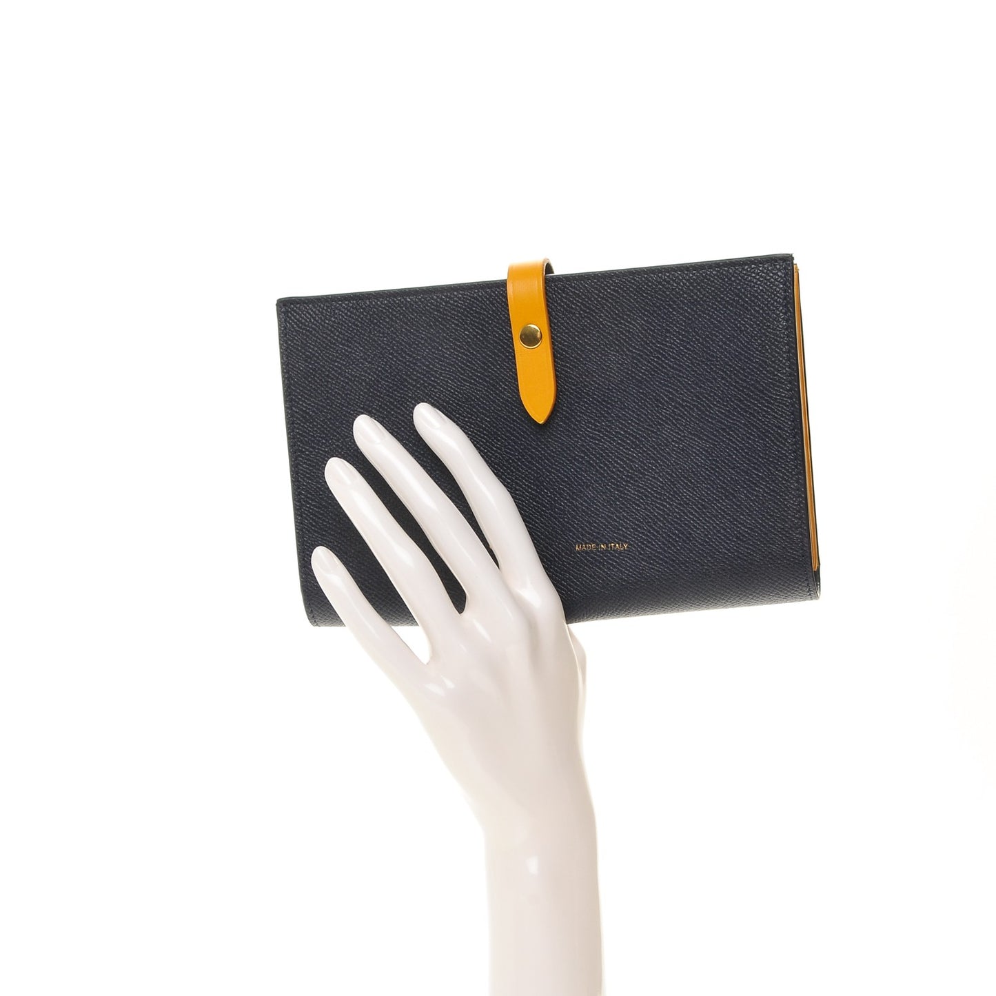 Grained Shiny Calfskin Large Multifunction Strap Wallet Midnight