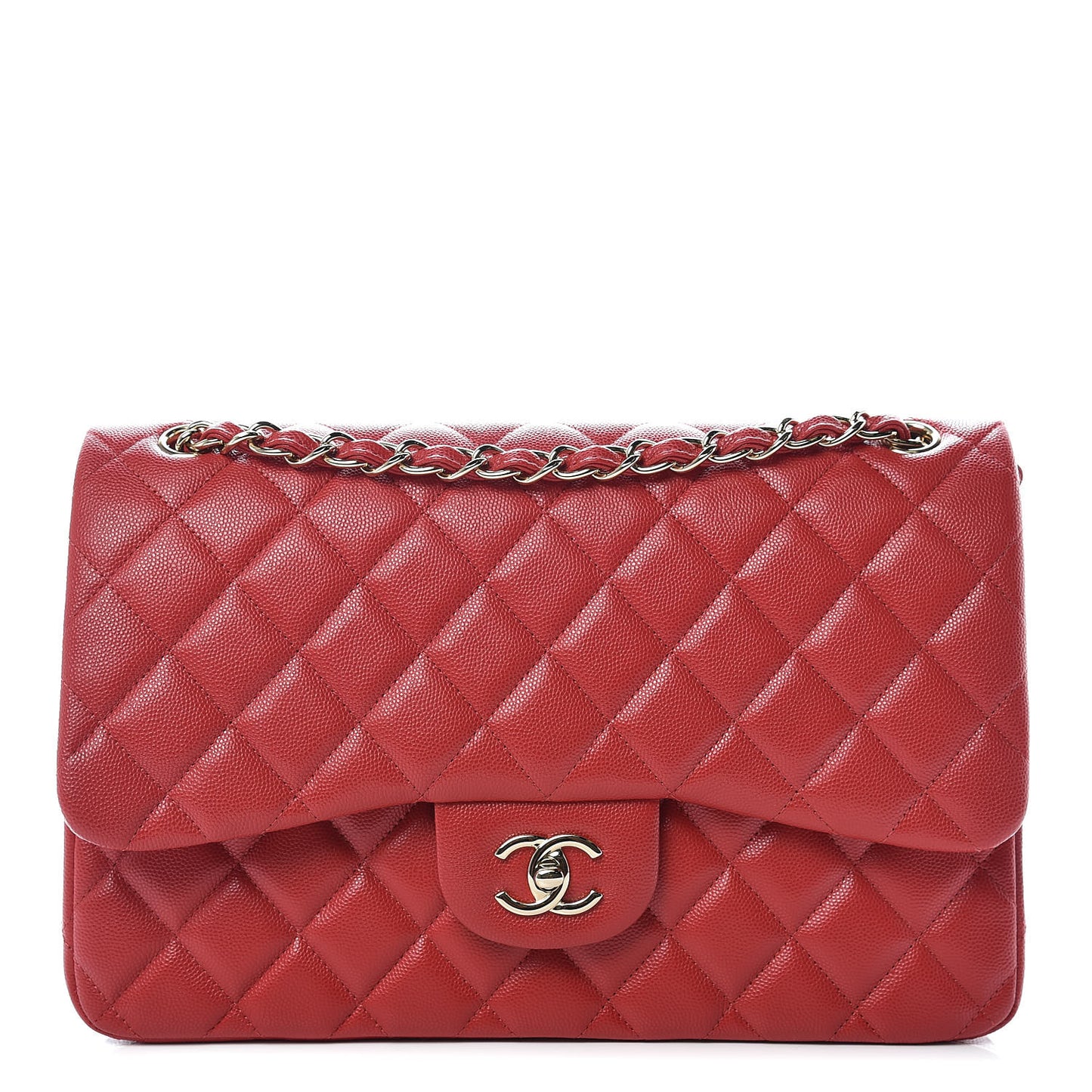 Caviar Quilted Jumbo Double Flap Red