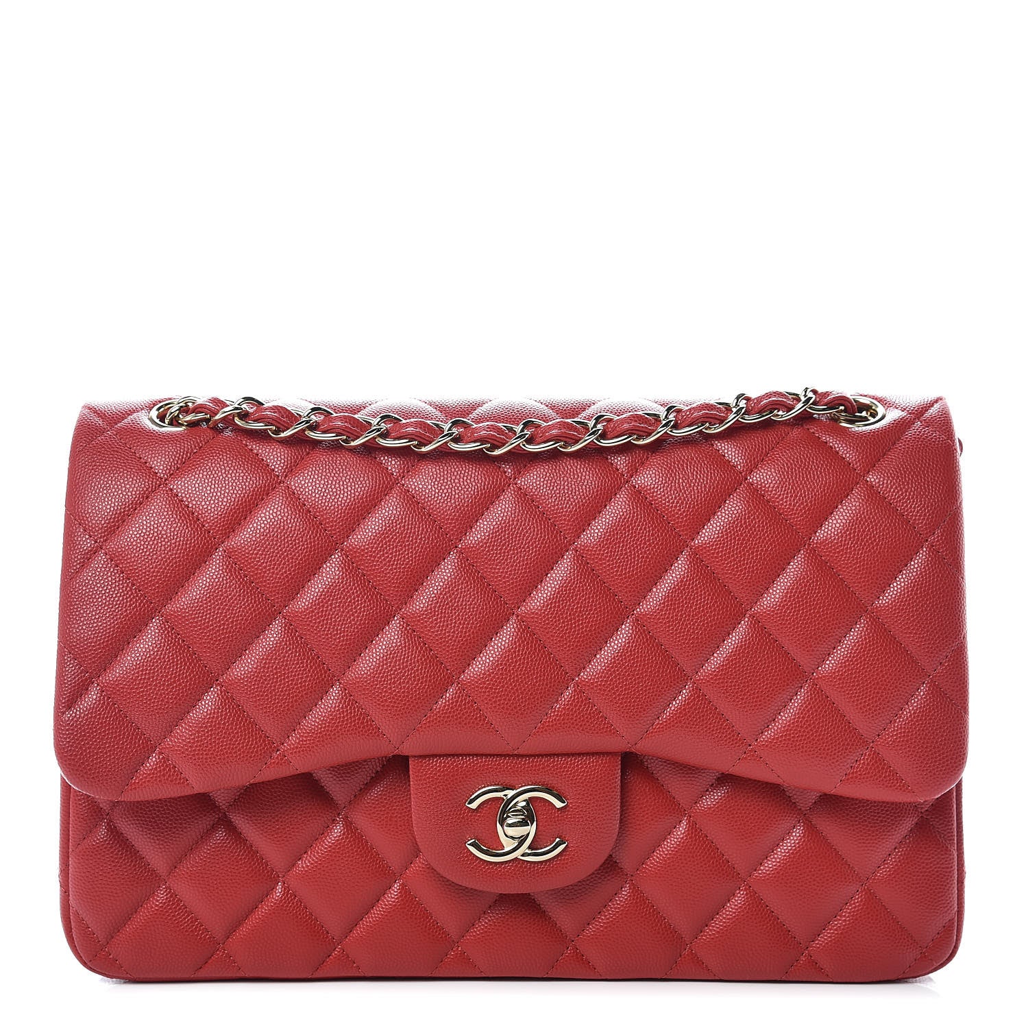 Chanel Caviar Quilted Jumbo Double Flap Red 1 of 10
