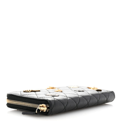 Chanel Aged Calfskin Quilted Lucky Charms 2.55 Reissue Zip Around Wallet Black 4 of 8