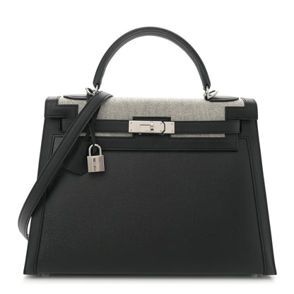 Hermes Berline Toile Swift Kelly Sellier 32 Black Ecru 1 of 12
