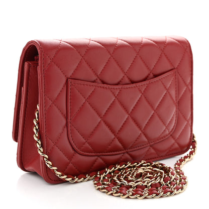Chanel Lambskin Quilted Crystal Pearl CC Wallet On Chain WOC Burgundy 3 of 11