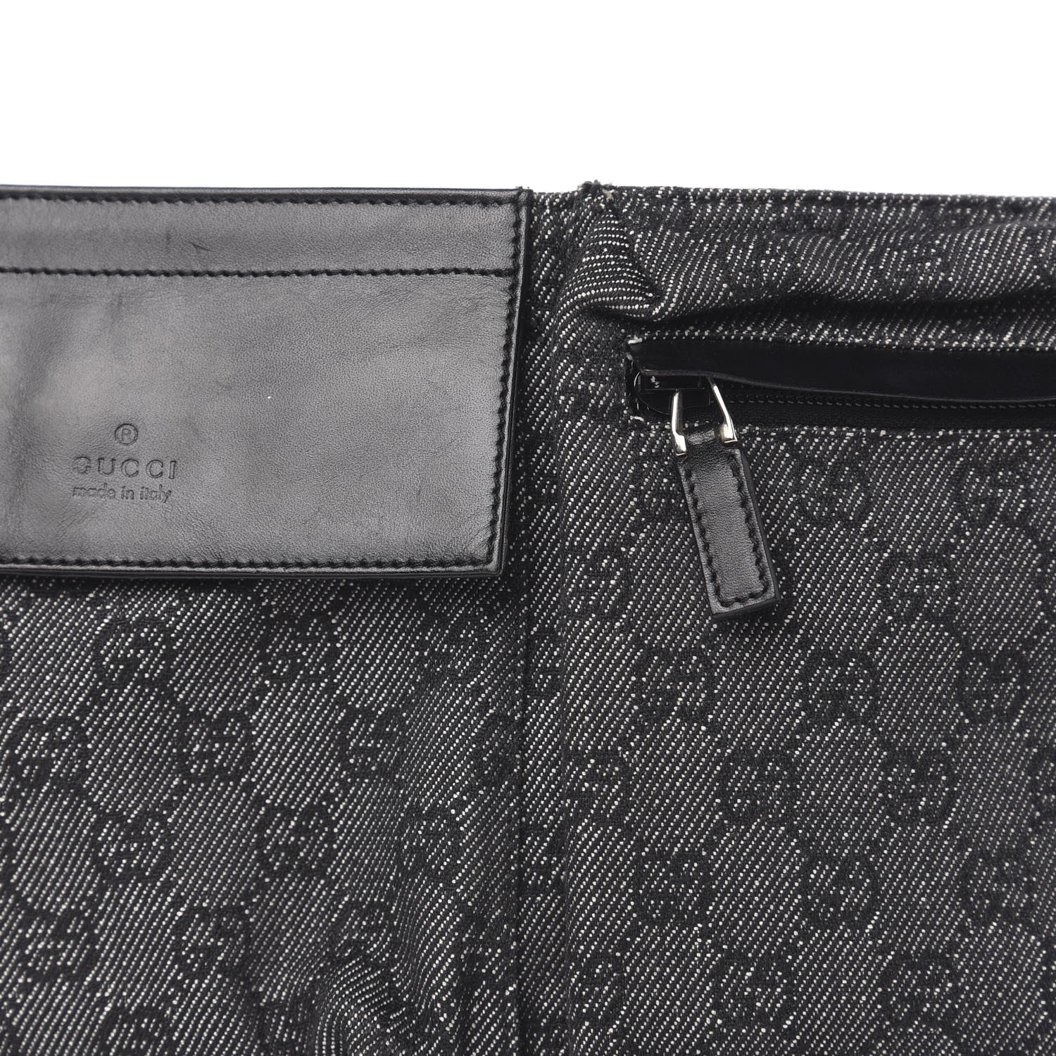 Gucci Denim Monogram Double Pocket Belt Bag Black 9 of 10
