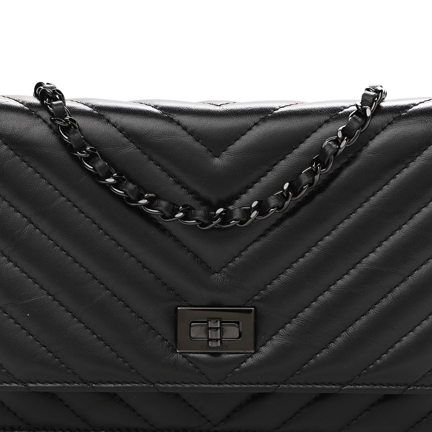 Chanel Aged Calfskin Chevron Quilted Reissue Wallet On Chain WOC So Black 9 of 15