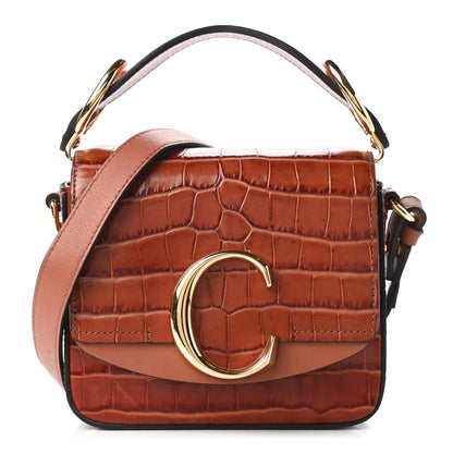 Chloe Calfskin Crocodile Embossed Mini C Double Carry Chestnut Brown 1 of 10