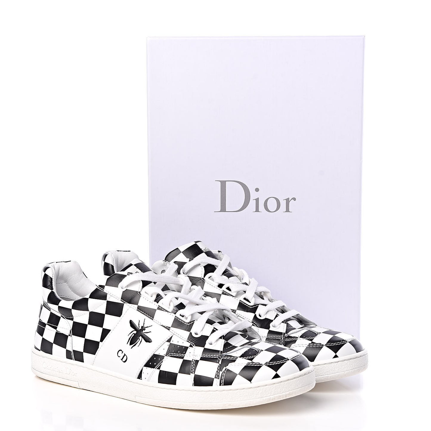 Calfskin Checkered Printed D-Bee Sneakers 40 Black White