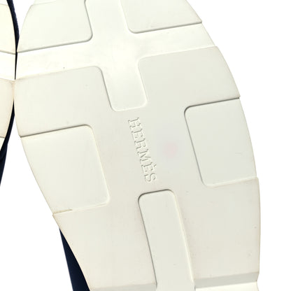 Hermes Technical Canvas Calfskin Suede Goatskin Womens Buster Sneakers 37 Marine White 6 of 10