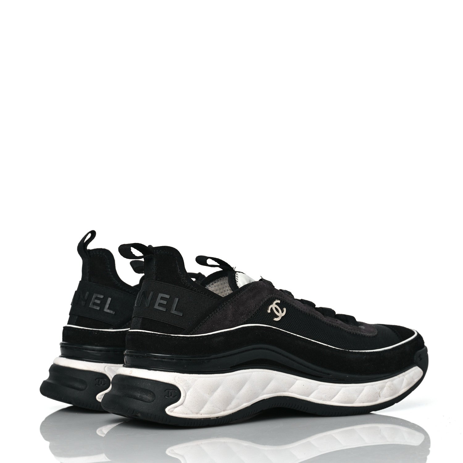 Chanel Velvet Calfskin Mixed Fibers CC Sneakers 40.5 Black 4 of 8