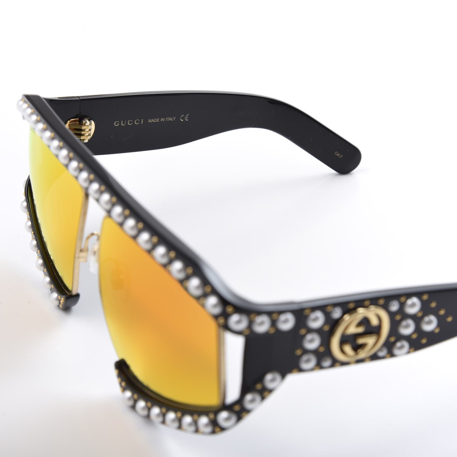 Gucci Acetate Pearl Rectangular Frame Sunglasses GG0234S Black Orange 5 of 7