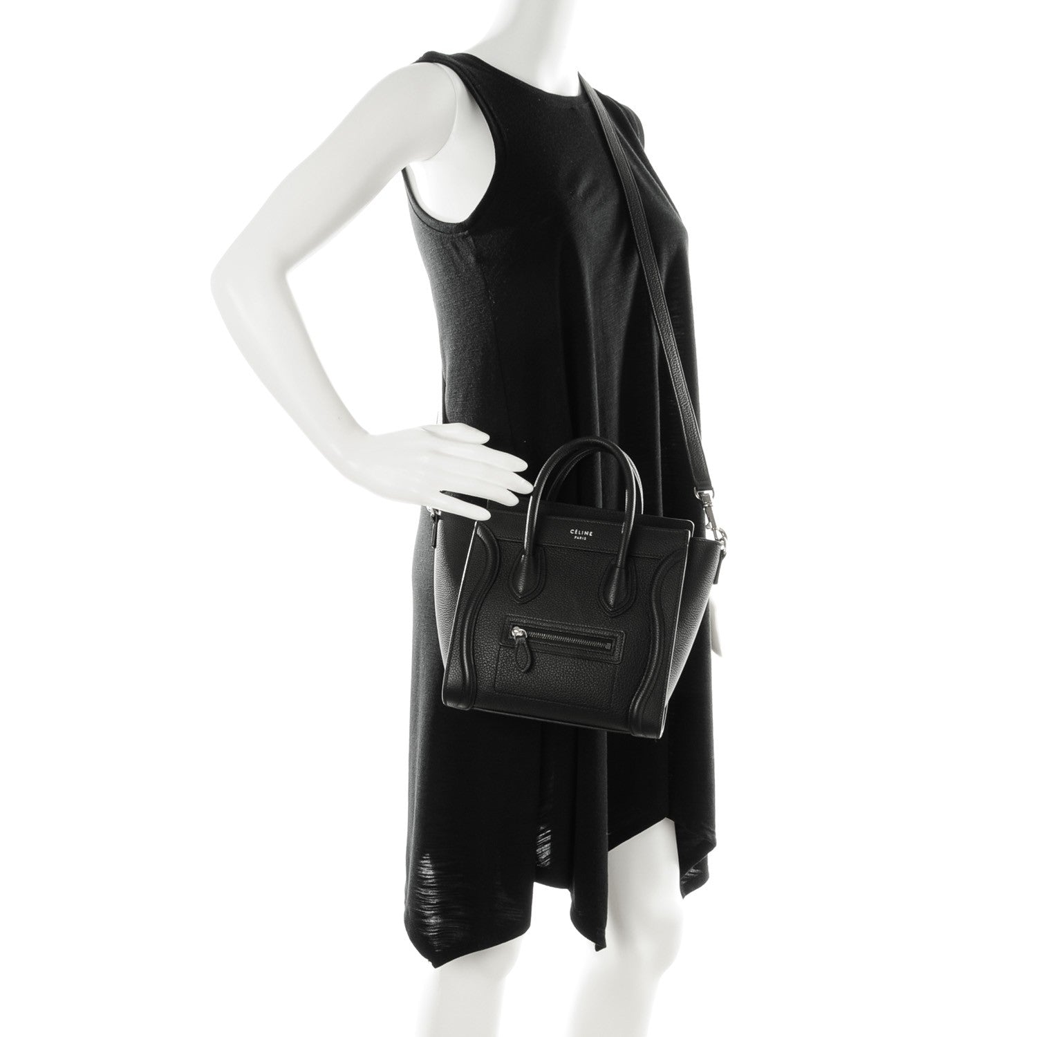 Celine Drummed Calfskin Nano Luggage Black 2 of 7
