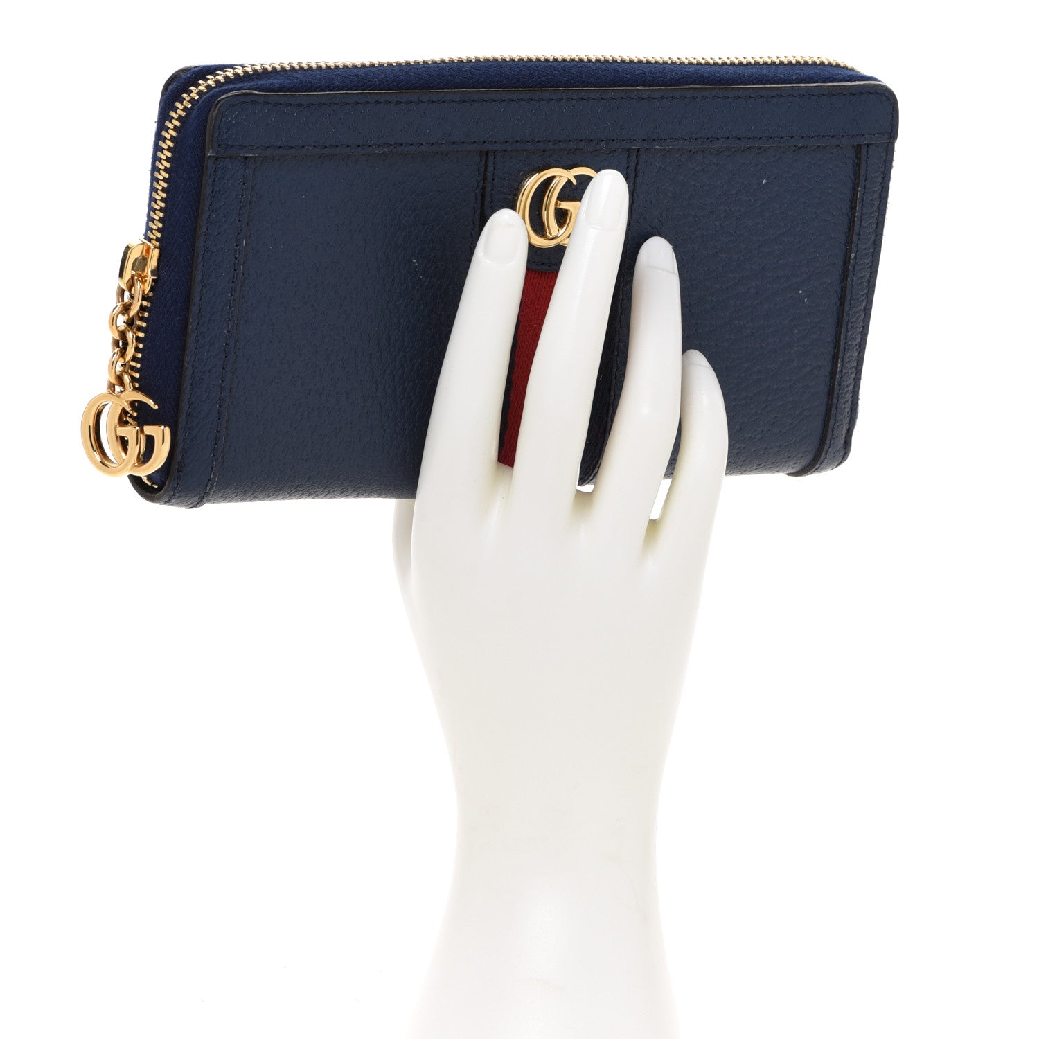 Gucci Textured Dollar Calfskin Web Ophidia Zip Around Wallet Blue Agata 2 of 6