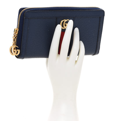 Gucci Textured Dollar Calfskin Web Ophidia Zip Around Wallet Blue Agata 2 of 6