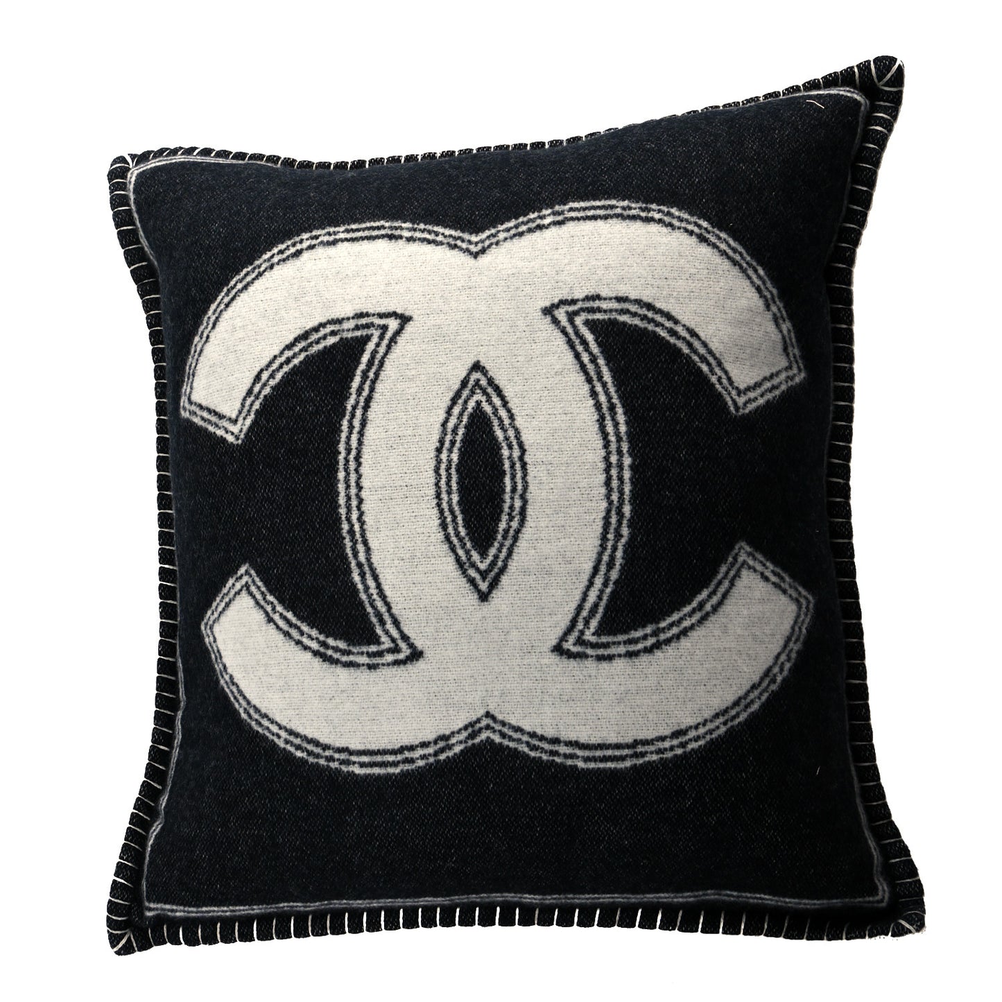 Merino Wool Cashmere CC Pillow Black White