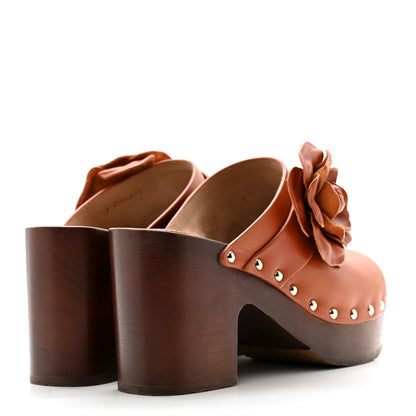 Chanel Calfskin Camellia Clogs 37 Brown 4 of 11