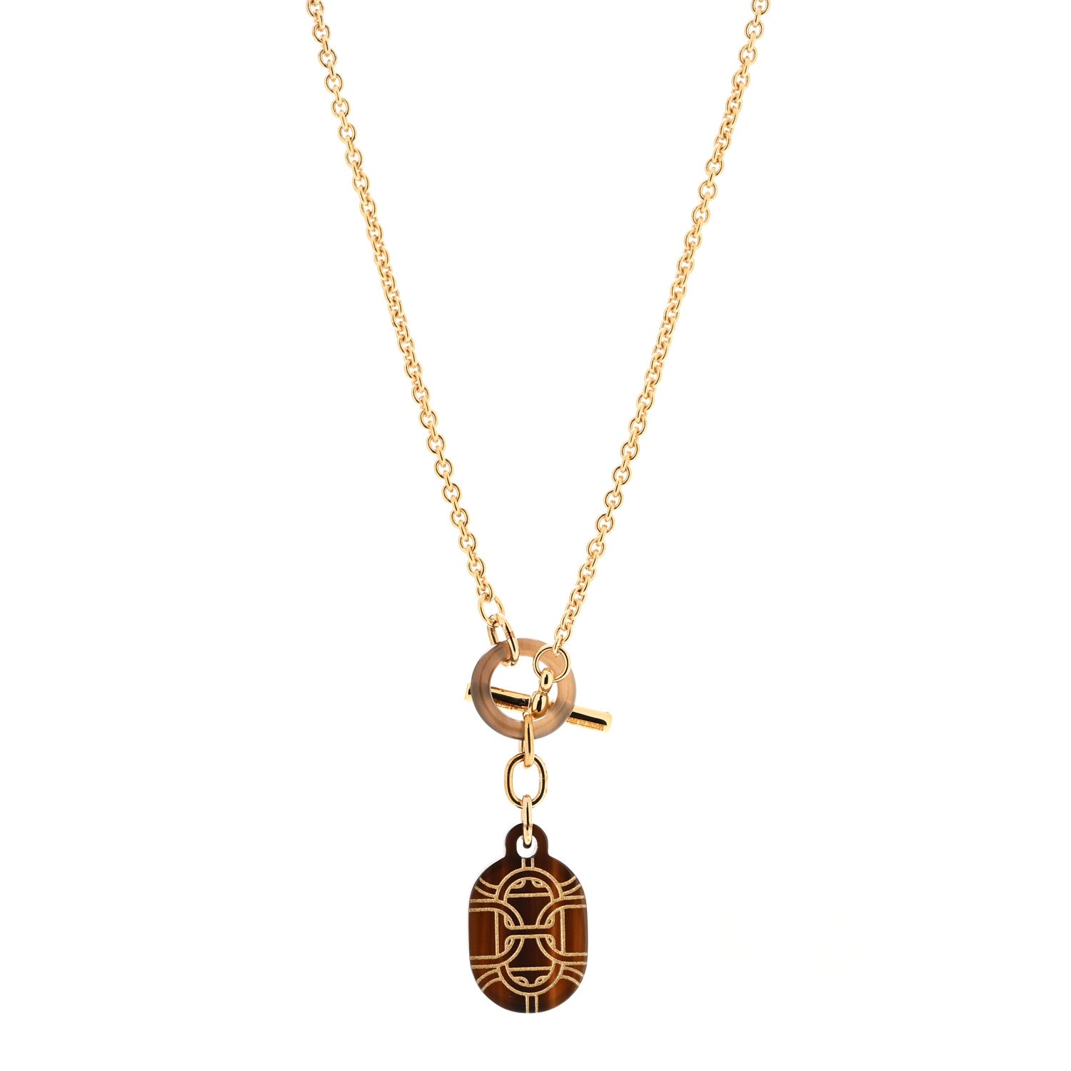 Hermes Permabrass Buffalo Horn Chaine d'Ancre Toggle Pendant Necklace Dore 1 of 6