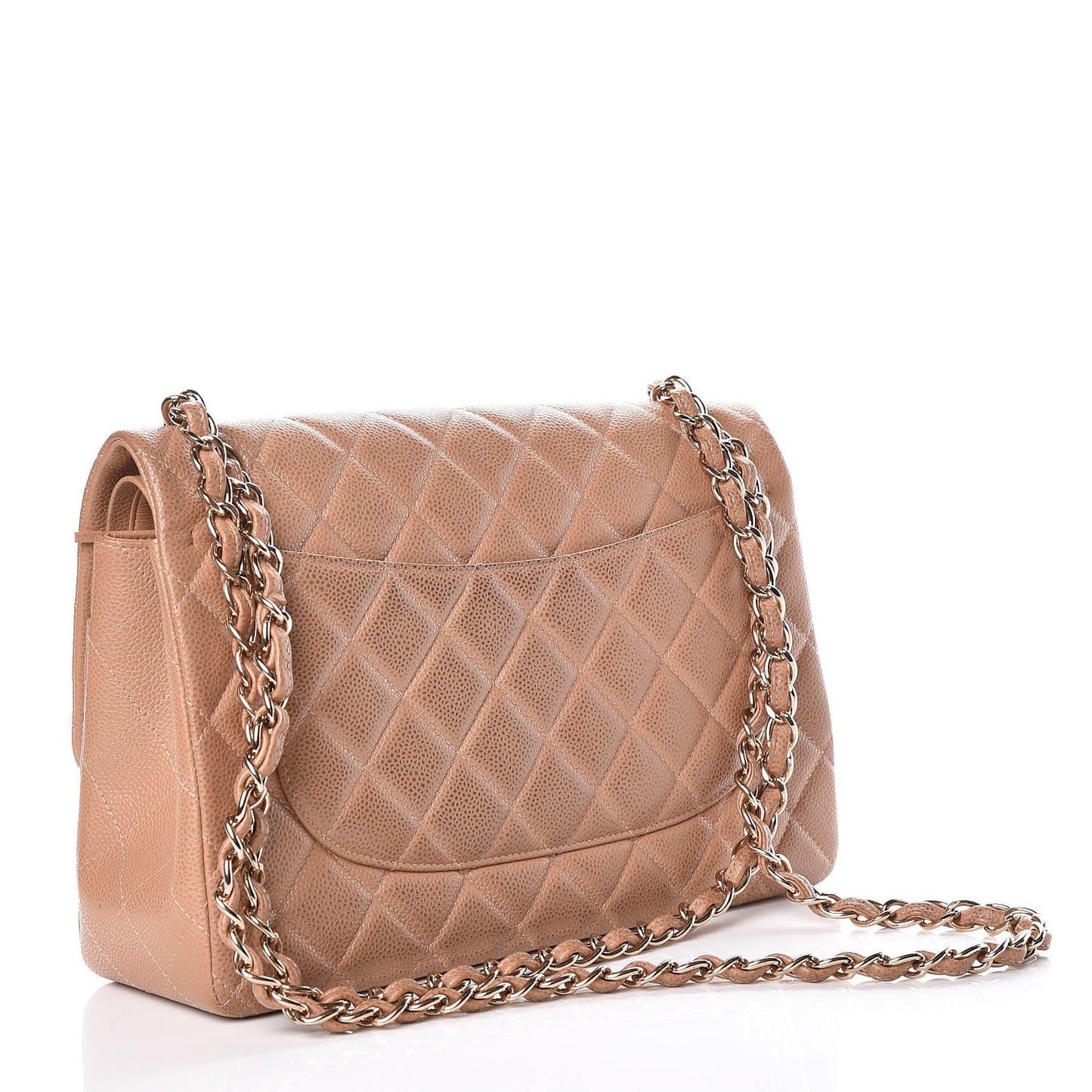 Caviar Quilted Jumbo Double Flap Beige Clair