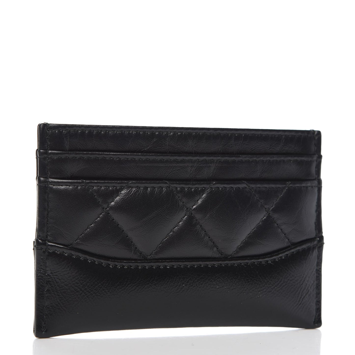 Aged Calfskin Quilted Gabrielle Card Holder Black