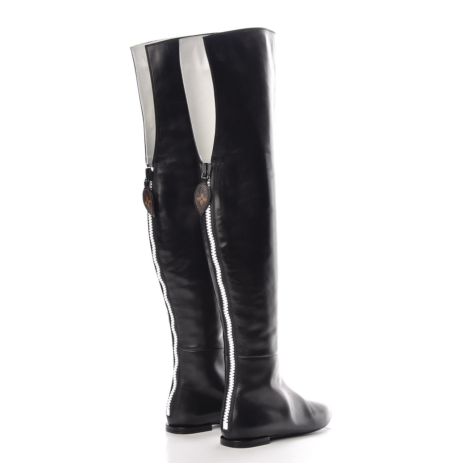 Louis Vuitton Calfskin Thigh Flat Boots 37.5 Black 4 of 8