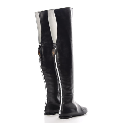 Louis Vuitton Calfskin Thigh Flat Boots 37.5 Black 4 of 8