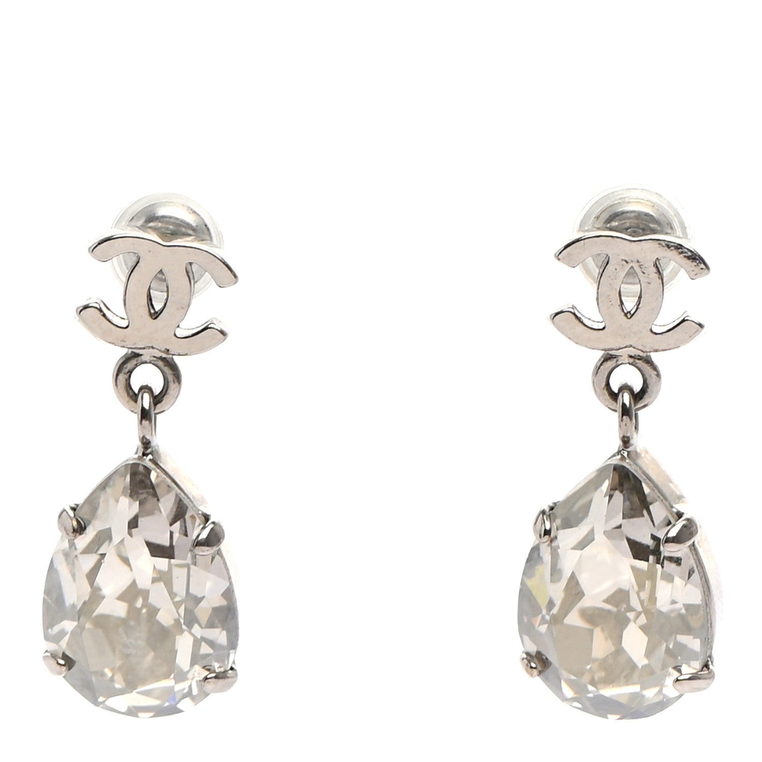 Chanel Crystal CC Tear Drop Earrings Silver 1 of 4