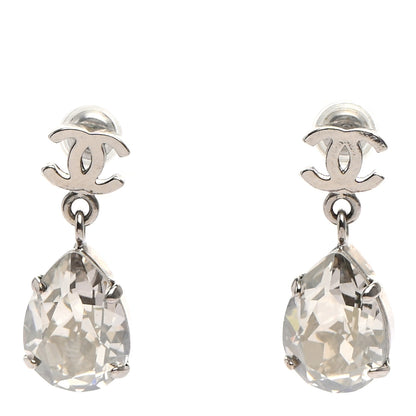 Chanel Crystal CC Tear Drop Earrings Silver 1 of 4
