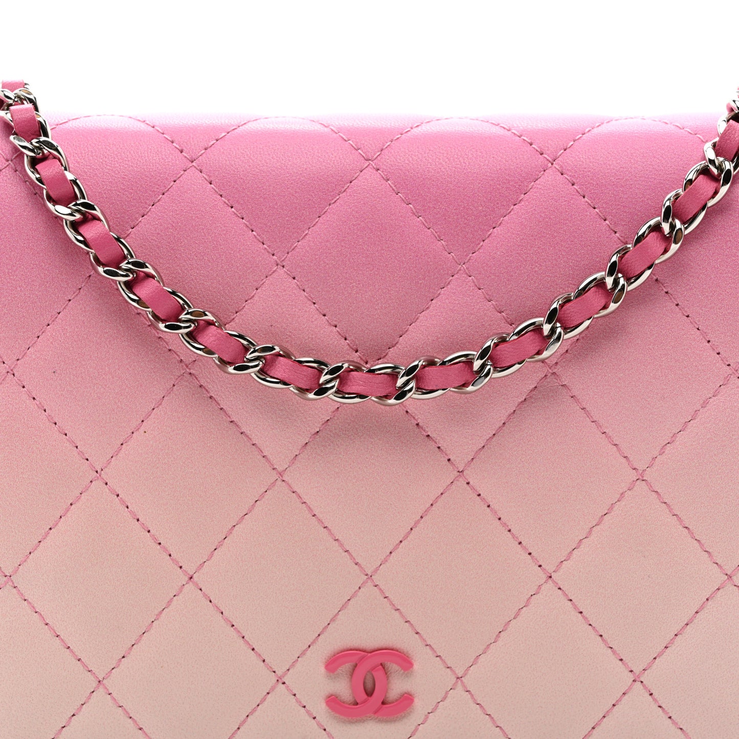 Faded Lambskin Quilted Zephyr Wallet on Chain WOC Dark Pink