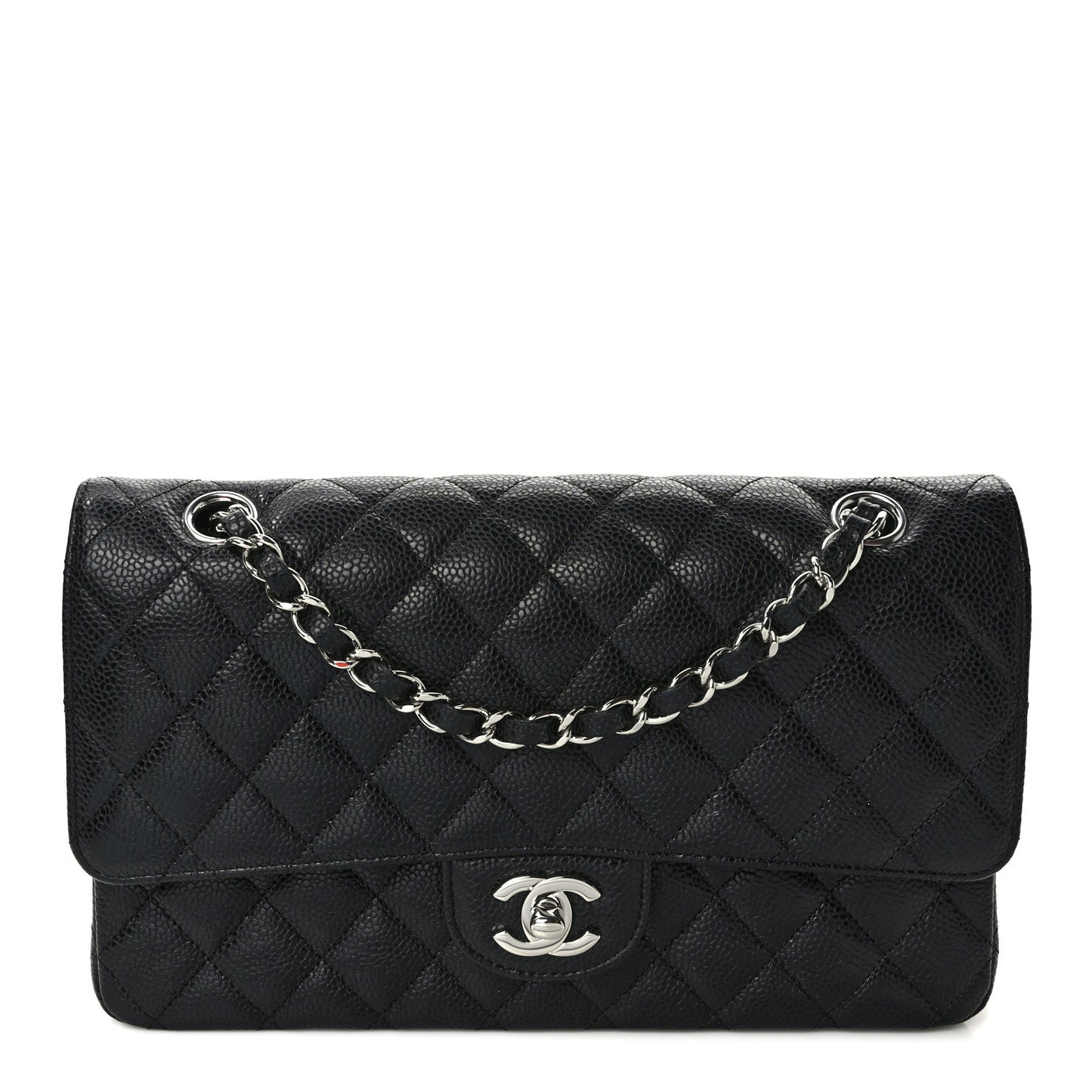 Caviar Quilted Medium Double Flap Black
