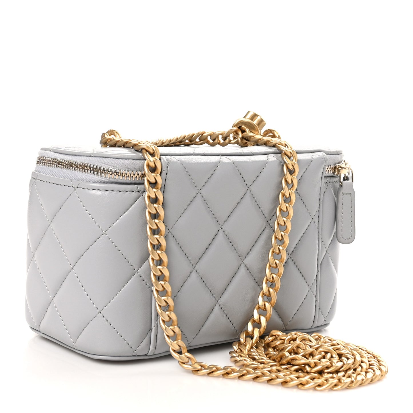 Lambskin Quilted Small Pillow Crush Vanity Case With Chain  Grey