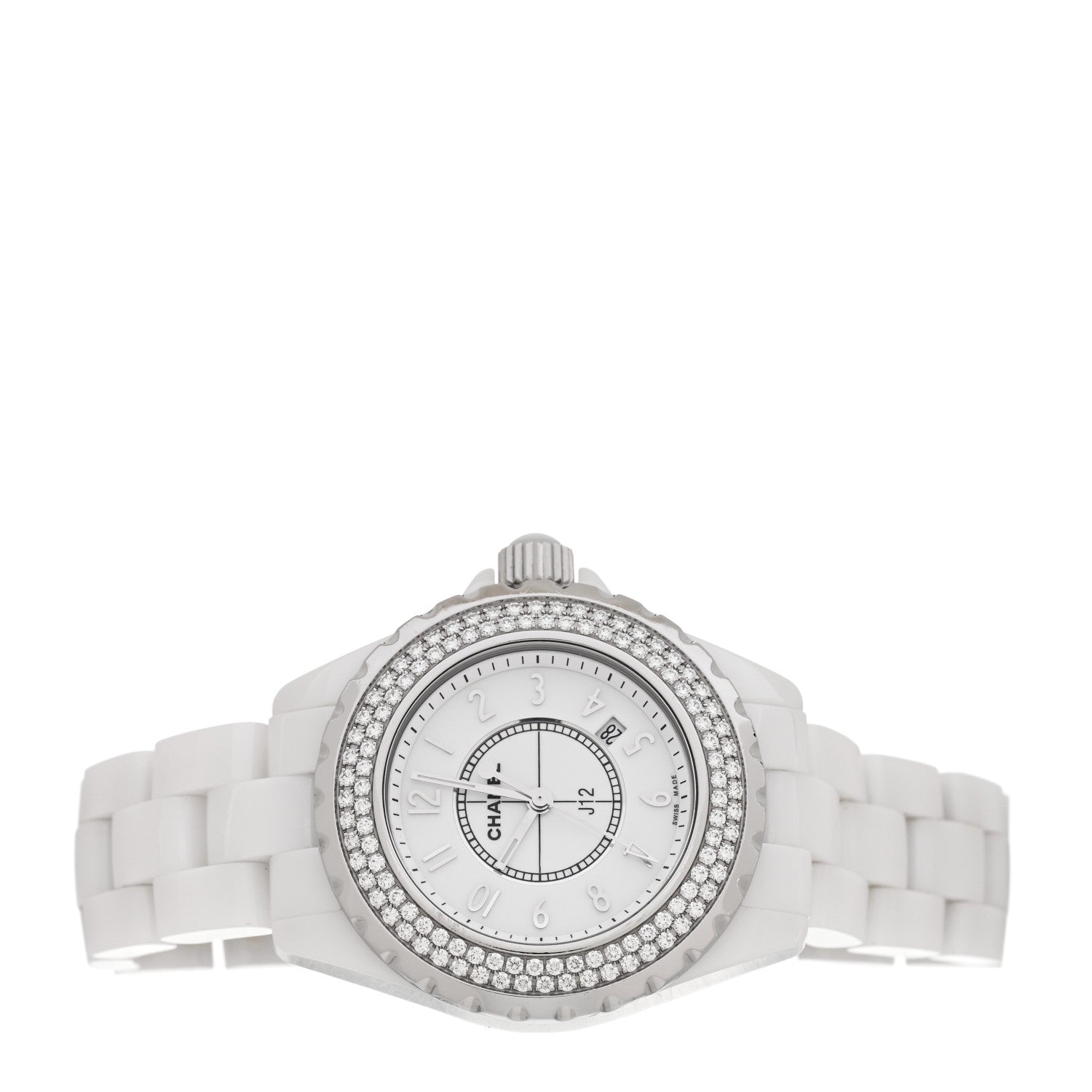 Chanel Stainless Steel Ceramic Diamond Pave Bezel 33mm J12 Quartz Watch White 2 of 5