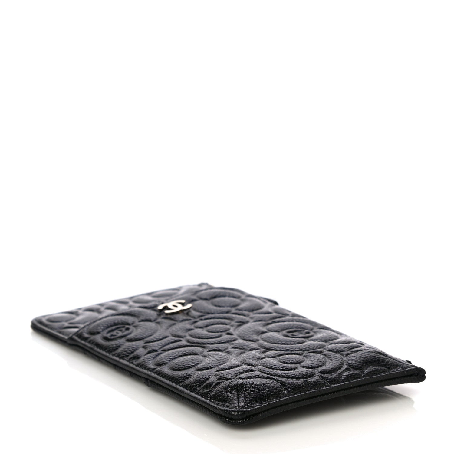Chanel Caviar Camellia Embossed Classic Flat Wallet Pouch Black 4 of 11