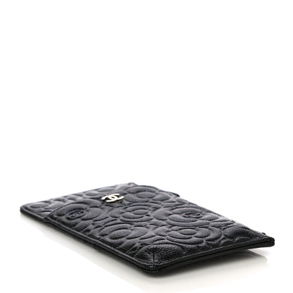 Chanel Caviar Camellia Embossed Classic Flat Wallet Pouch Black 4 of 11