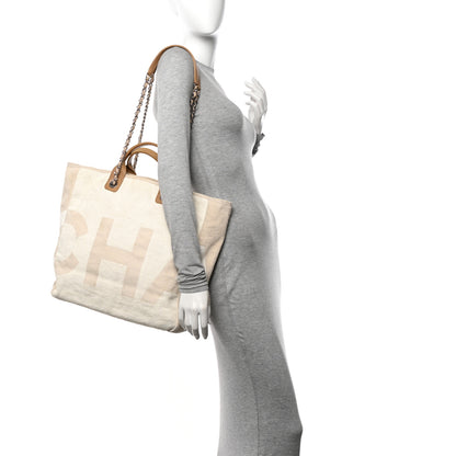 Chanel Canvas Large Shopping Tote White Beige 2 of 12