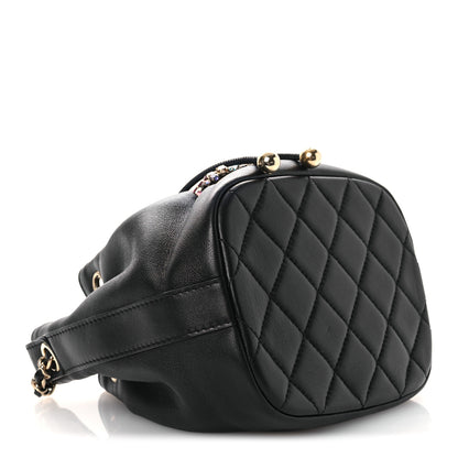 Chanel Lambskin Calfskin Quilted Mini Strass Mania Drawstring Bucket Bag Black 4 of 10