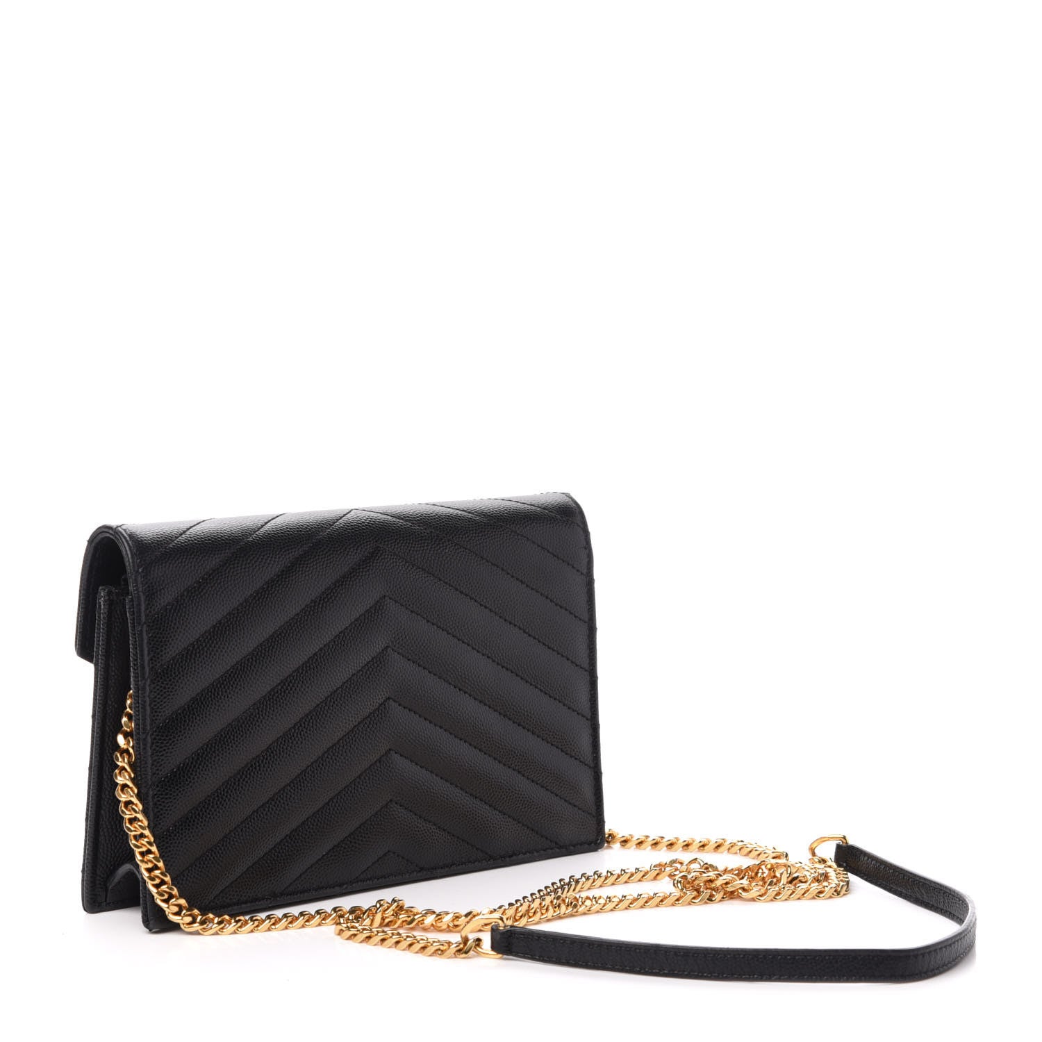 Saint Laurent Grain De Poudre Matelasse Chevron Monogram Envelope Chain Wallet Black 3 of 13