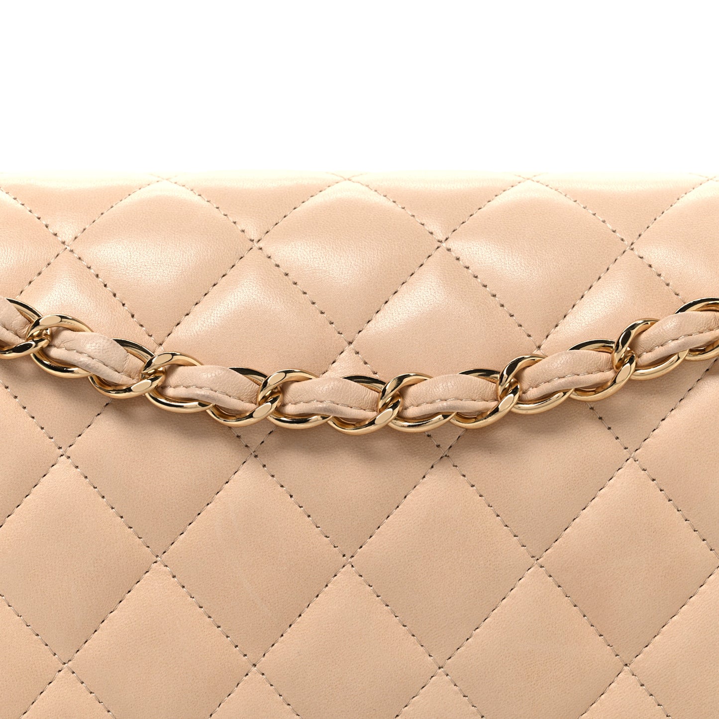 Lambskin Quilted Jumbo Double Flap Beige