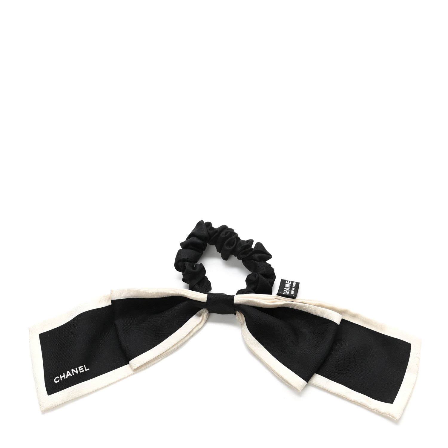 Chanel Silk Hair Tie Black Ivory 1 of 3