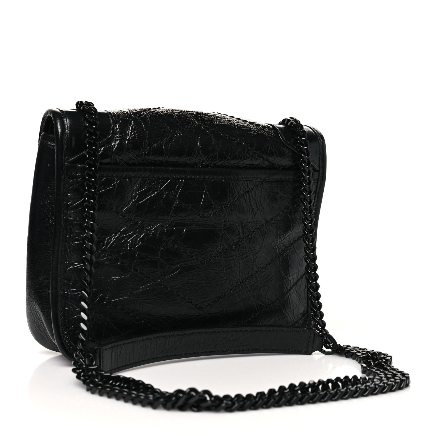 Saint Laurent Crinkled Calfskin Matelasse Monogram Niki Chain Wallet Black 3 of 11