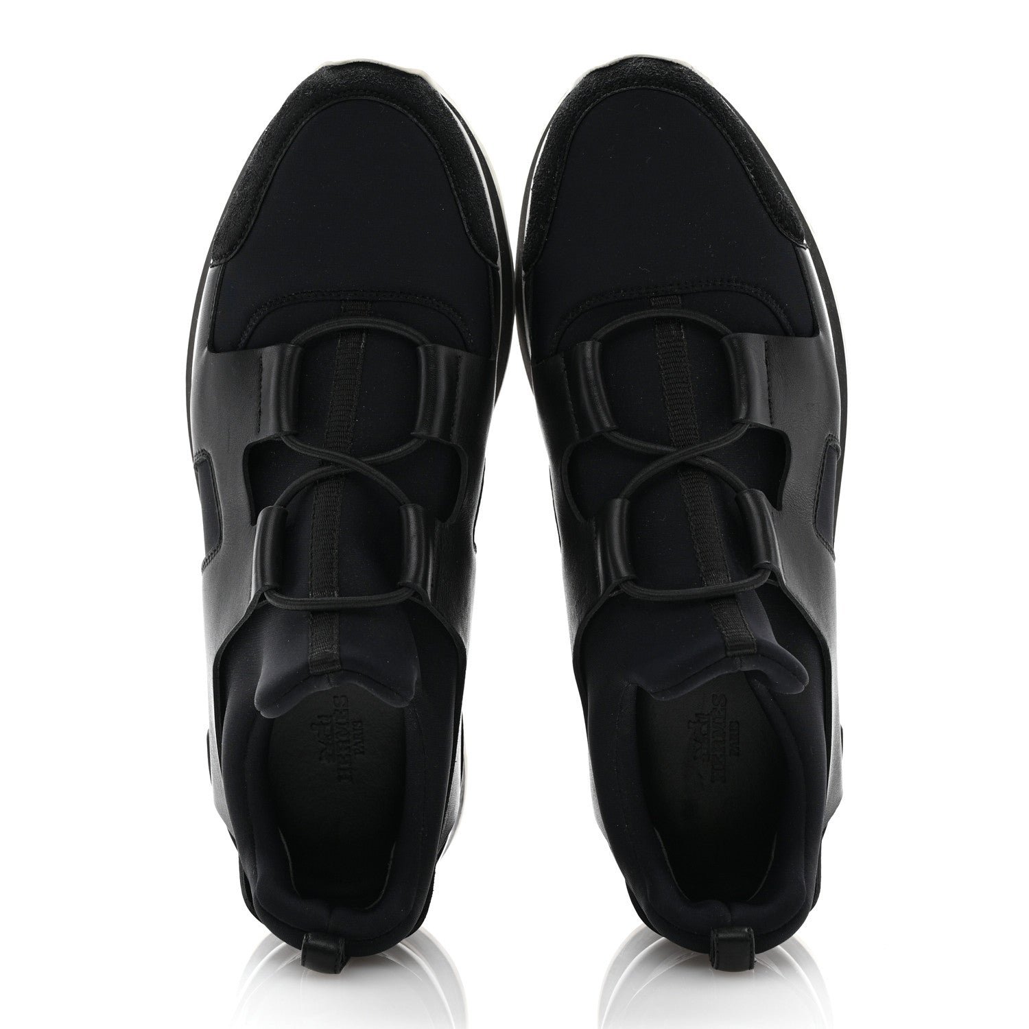 Hermes Technical Canvas Calfskin Goatskin Womens Player Sneakers 40 Marine Black 2 of 11