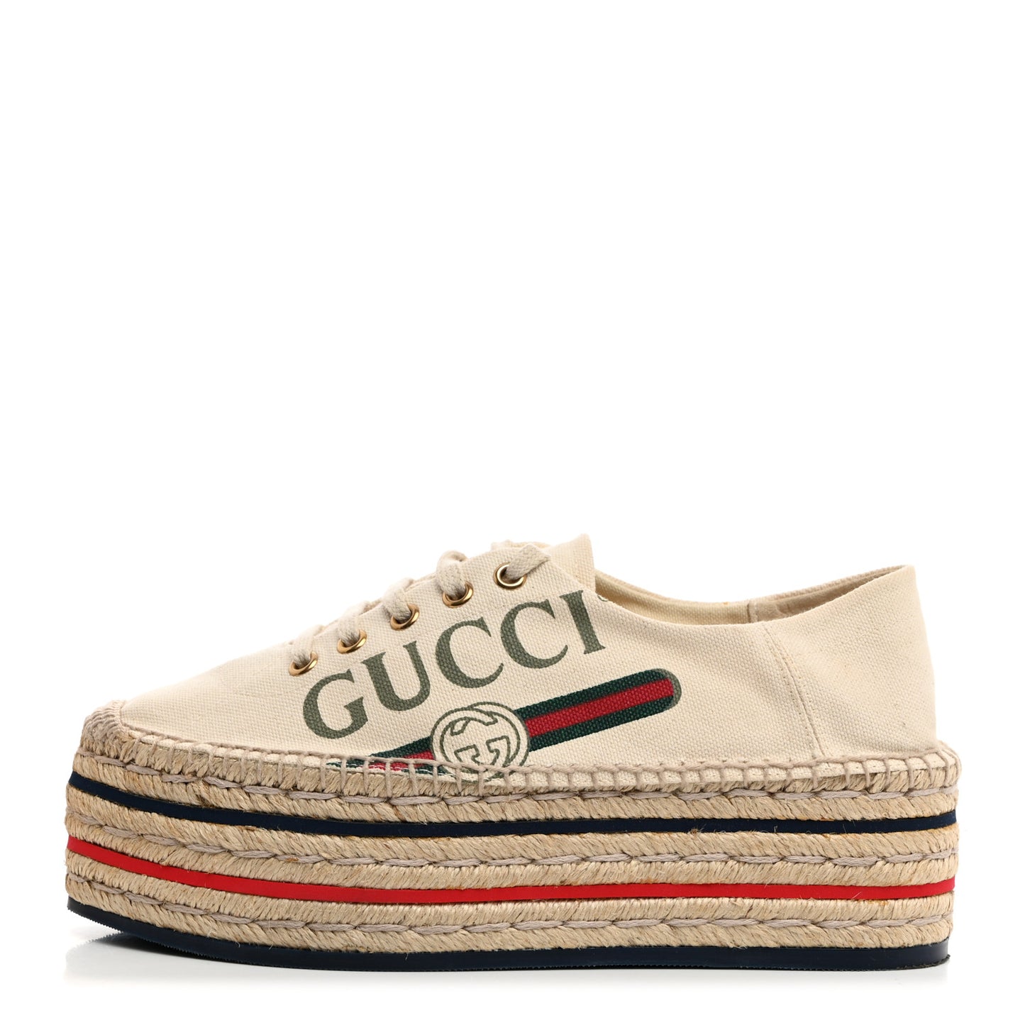 Canvas Logo Lace-Up Platform Espadrilles 37 Greggio Grege