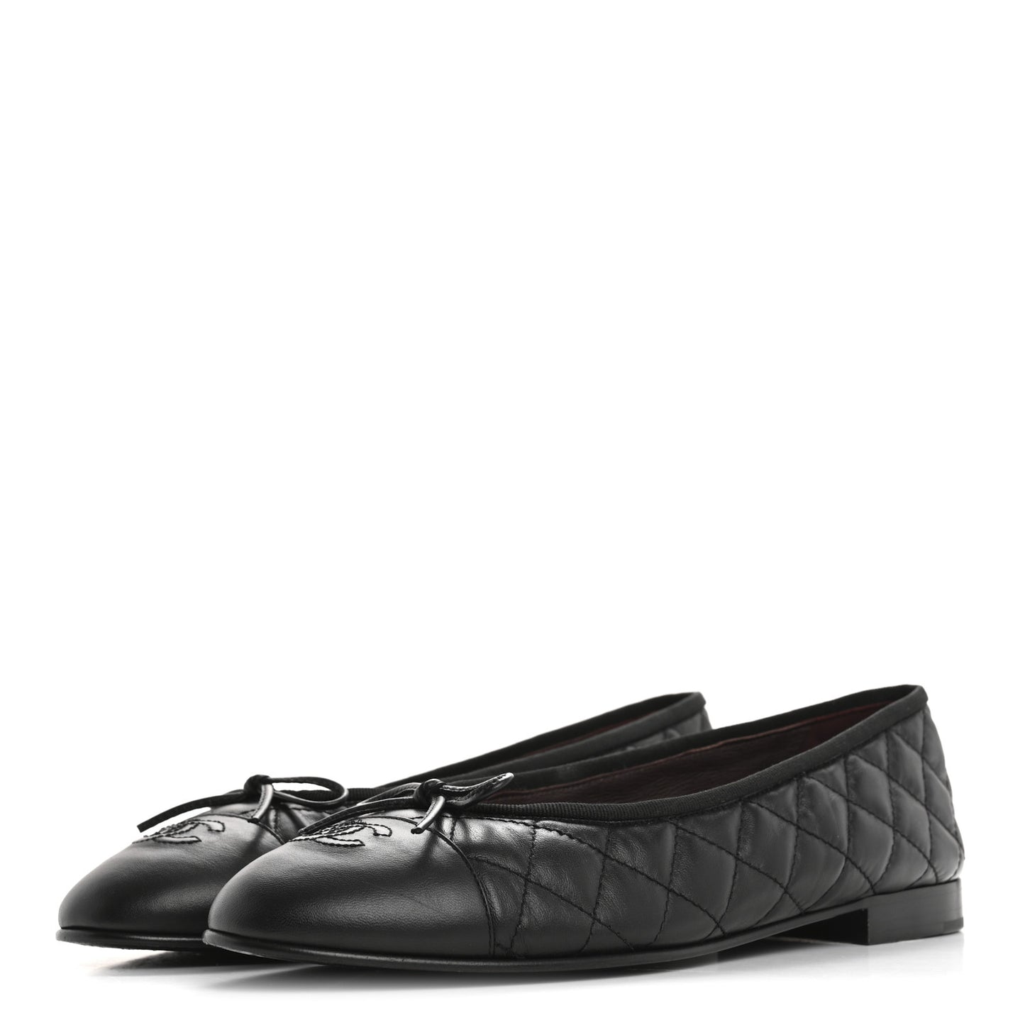 Aged Calfskin Quilted CC Cap Toe Ballerina Flats 40 Black