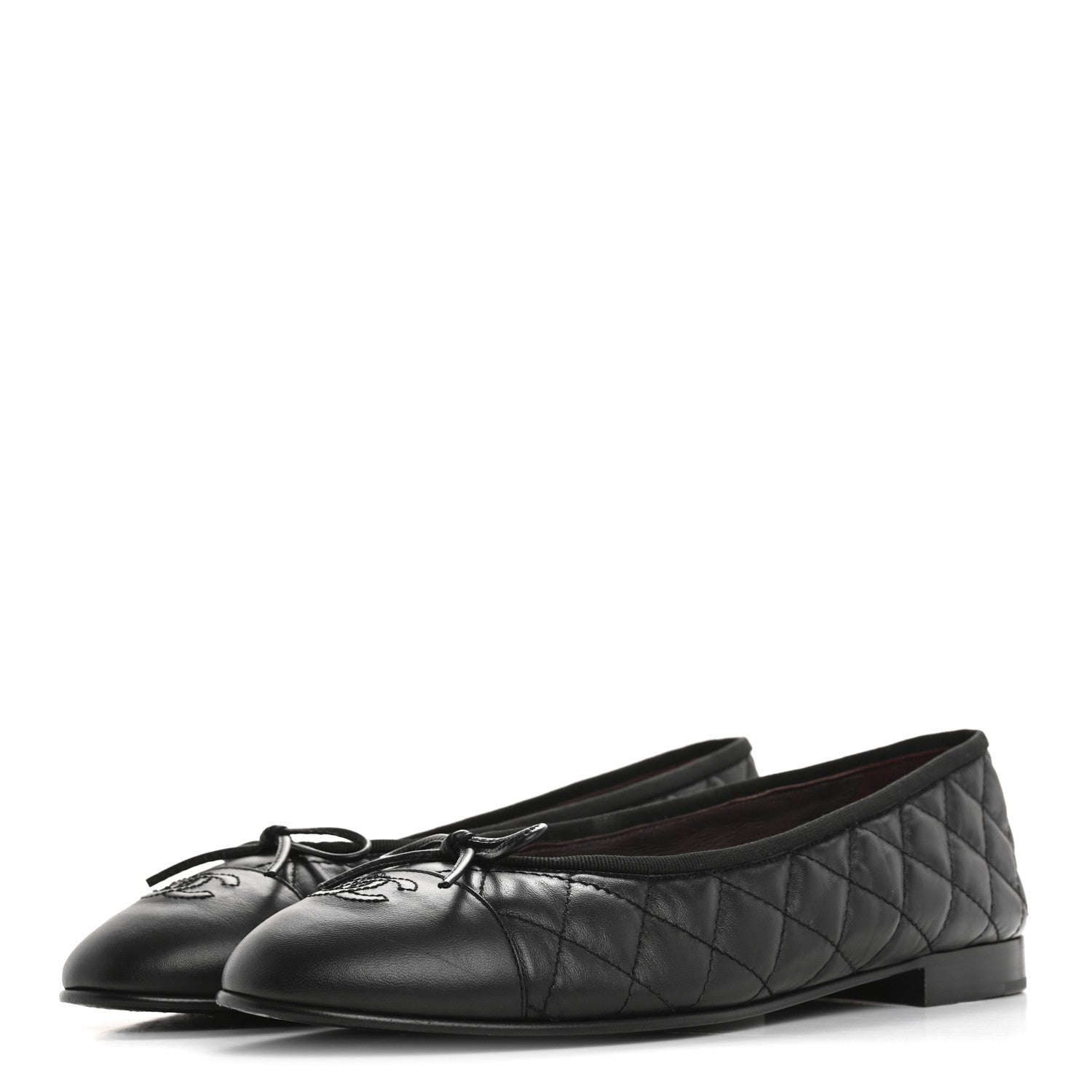 Chanel Aged Calfskin Quilted CC Cap Toe Ballerina Flats 40 Black 4 of 12